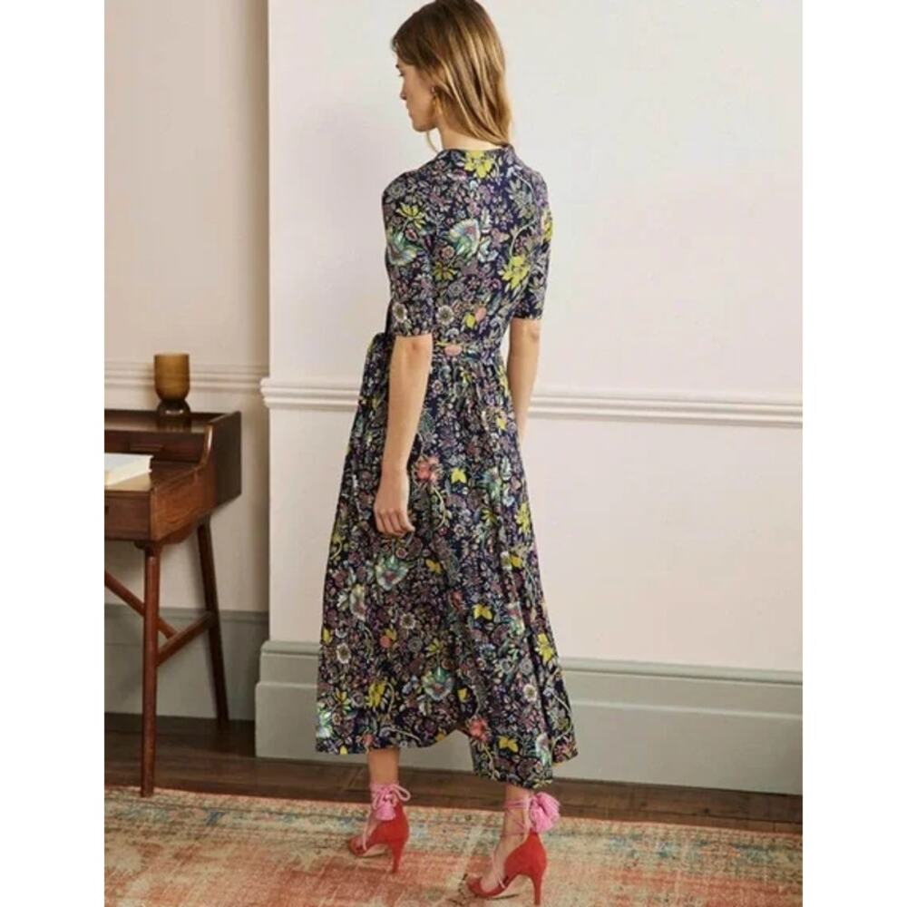 Boden Lavinia Jersey Wrap Dress Floral Print Short Sleeve Midi Tropic Meadow - Picture 11 of 12